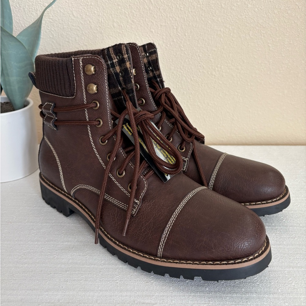 New Polar Fox Brown Leather Lace Up Combat Boots Men’s 9.5